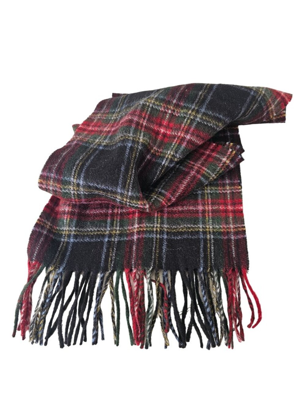 80s 90s Prince of Scots Tartan Plaid Wool Scarf Wrap Red Green Fringe 61" x 12"
